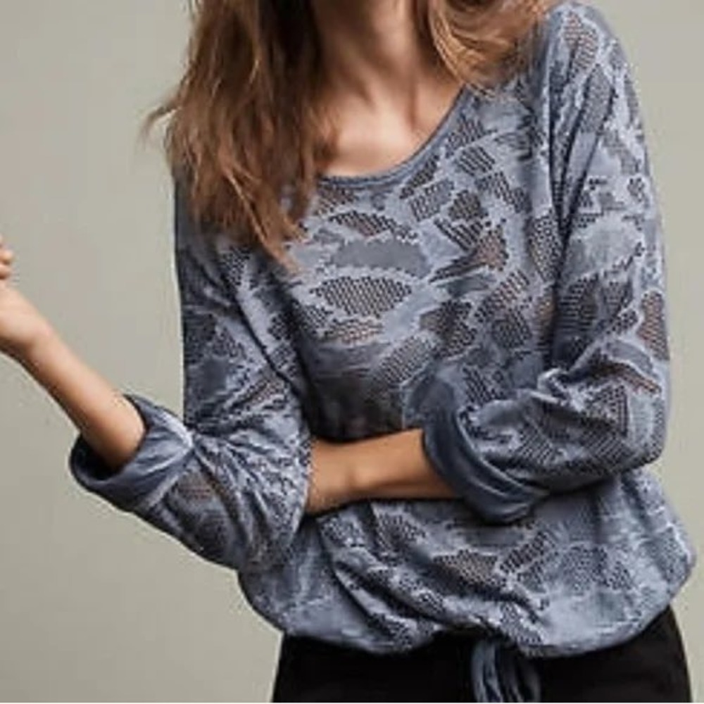 Anthropologie Saturday Sunday Laser Cut Rolled‎ Sleeve Pullover Blue Size Medium